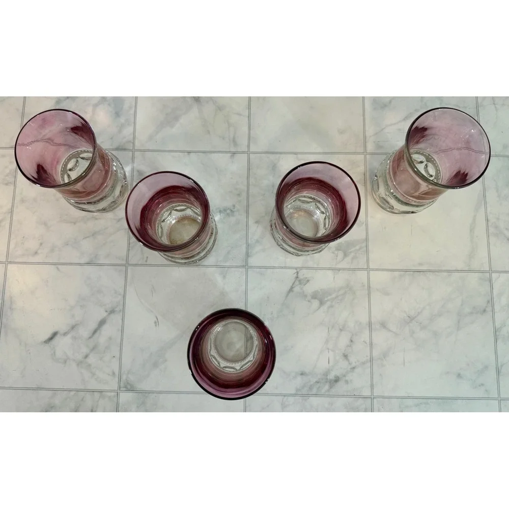 Vintage Tiffin Kings Crown Amethyst Purple Thumbprint Juice Glasses Set of 5